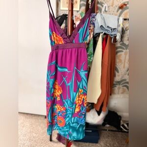 Forever 21 Purple and Teal Floral Midi Dress